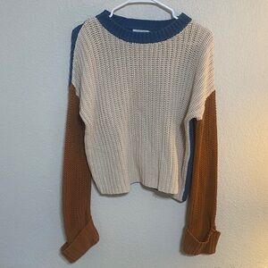 Lush Multicolor Knit Sweater - Cream, Blue, and Brown
